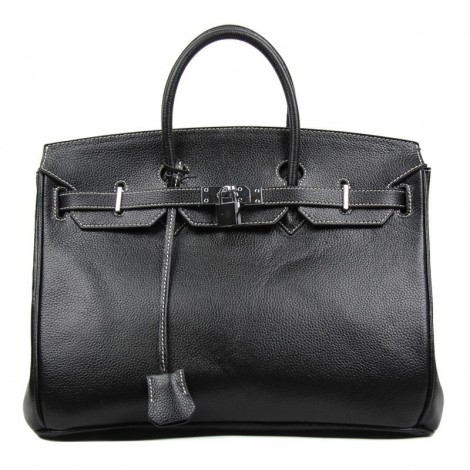 Stacy Genuine Leather Satchel Bag Black 75289