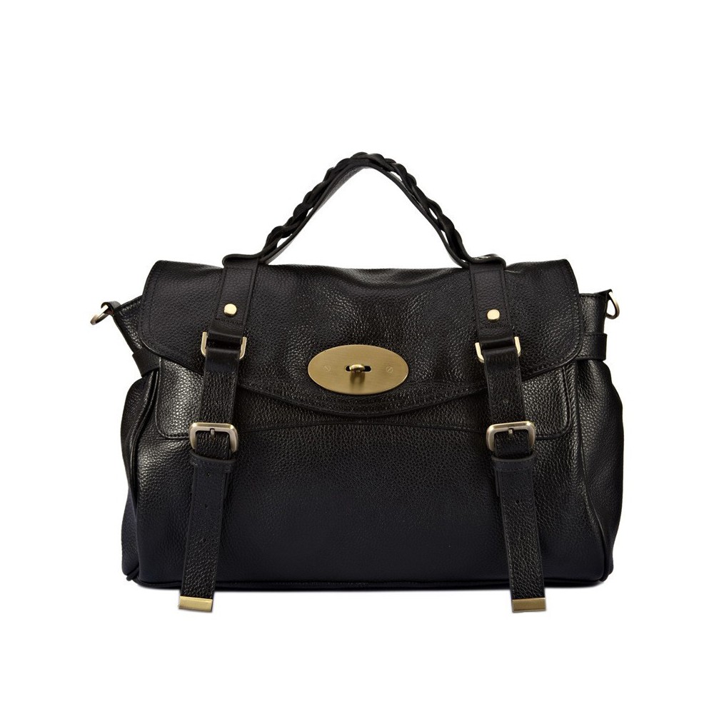 Susan Genuine Leather Satchel Bag Black 75307