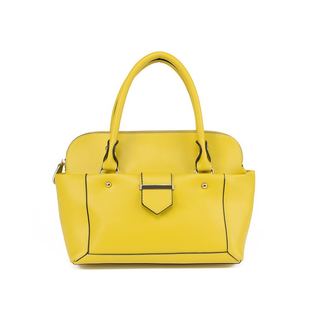 Laurene Sac à Main Shopping Cabas en Vrai Cuir de Vache Jaune 75182