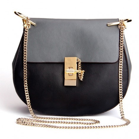 Melyna Genuine Leather Shoulder Bag Black Grey 75342