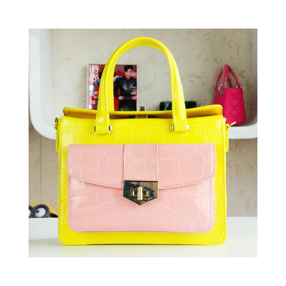 Genuine Leather Tote Bag Yellow Apricot 75355