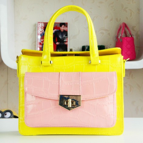Genuine Leather Tote Bag Yellow Apricot 75355