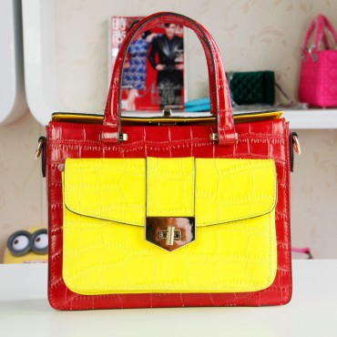 Genuine Leather Tote Bag Red Yellow 75355