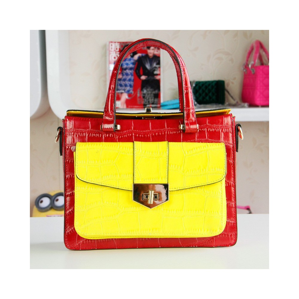  Sac à main cabas en cuir Rouge Jaune 75355