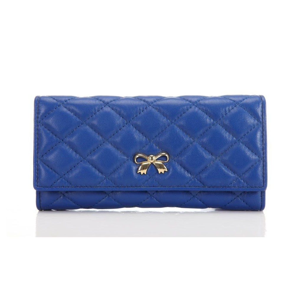 Genuine Lambskin Leather Wallet Blue 65116