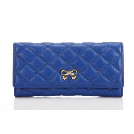 Genuine Lambskin Leather Wallet Blue 65116