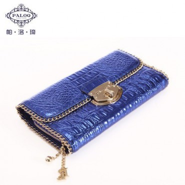 Genuine cowhide Leather Wallet Blue 65117