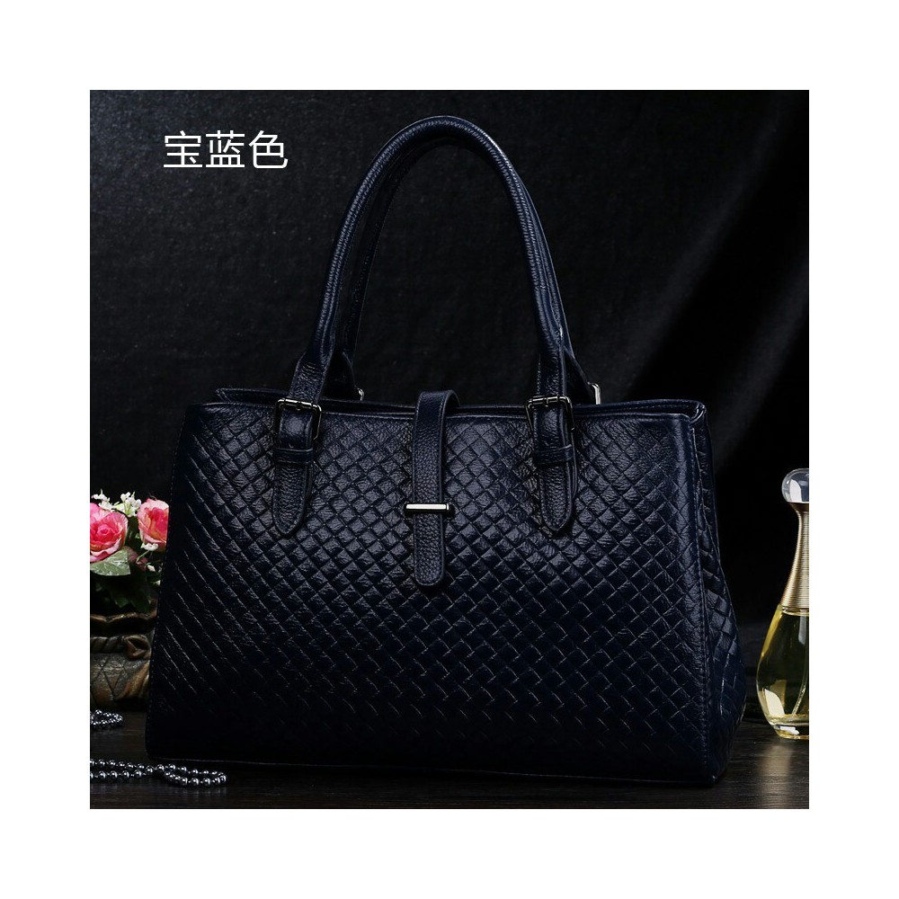 Genuine Leather Tote Bag Dark Blue 75590