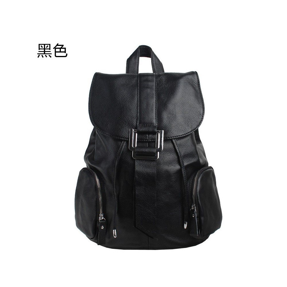 Genuine Leather Backpack Bag Black 75597 Genuine Leather Backpack Bag Black 75597