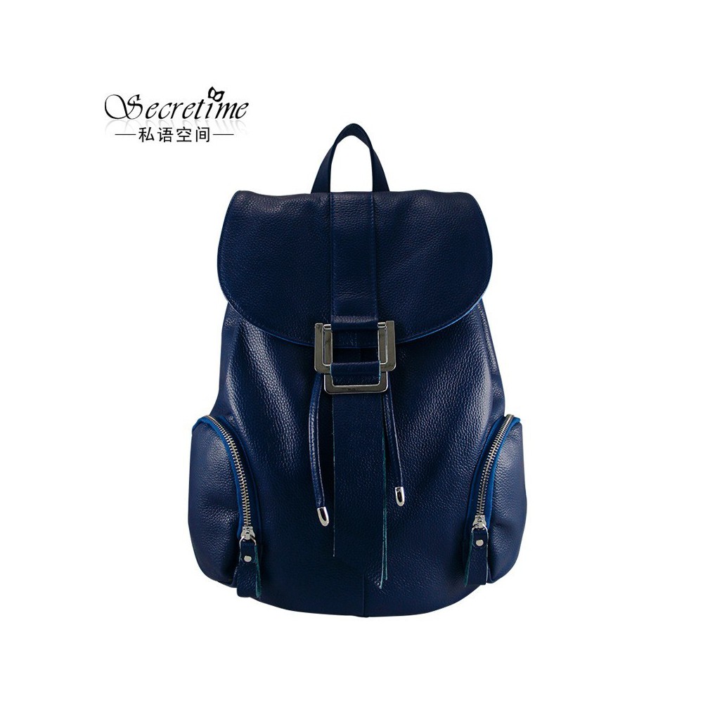Genuine Leather Backpack Bag Dark Blue 75597 Genuine Leather Backpack Bag Dark Blue 75597