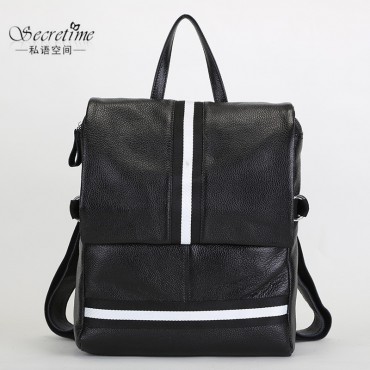 Genuine Leather Backpack Bag Black 75601