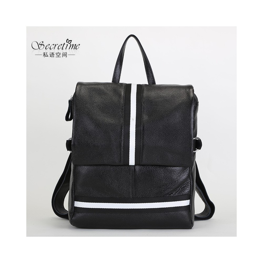 Genuine Leather Backpack Bag Black 75601