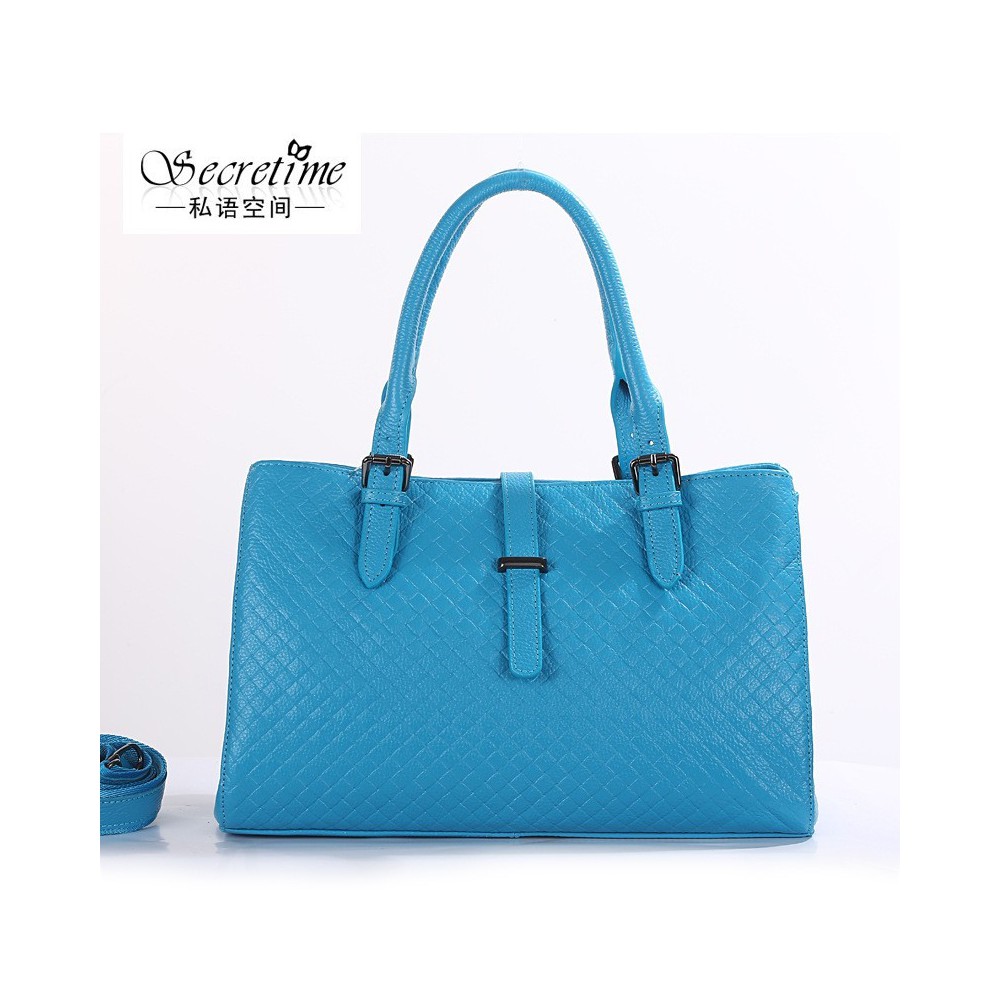 Genuine Leather Tote Bag Blue 75602
