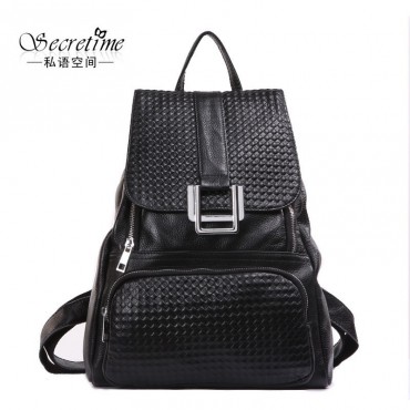 Genuine Leather Backpack Bag Black 75612