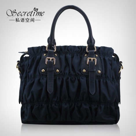 Genuine Leather Tote Bag Dark Blue 75614