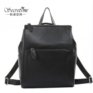 Genuine Leather Backpack Bag Black 75619