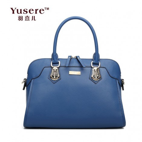 Genuine Leather Tote Bag Blue 75676