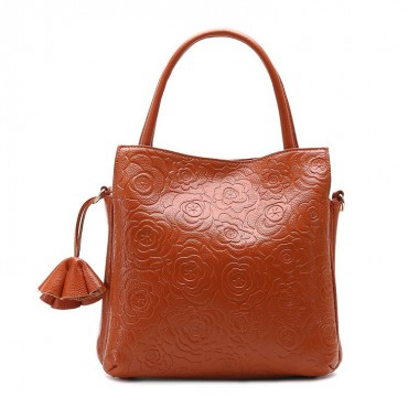 Genuine Leather Tote Bag Dark Orange 75669