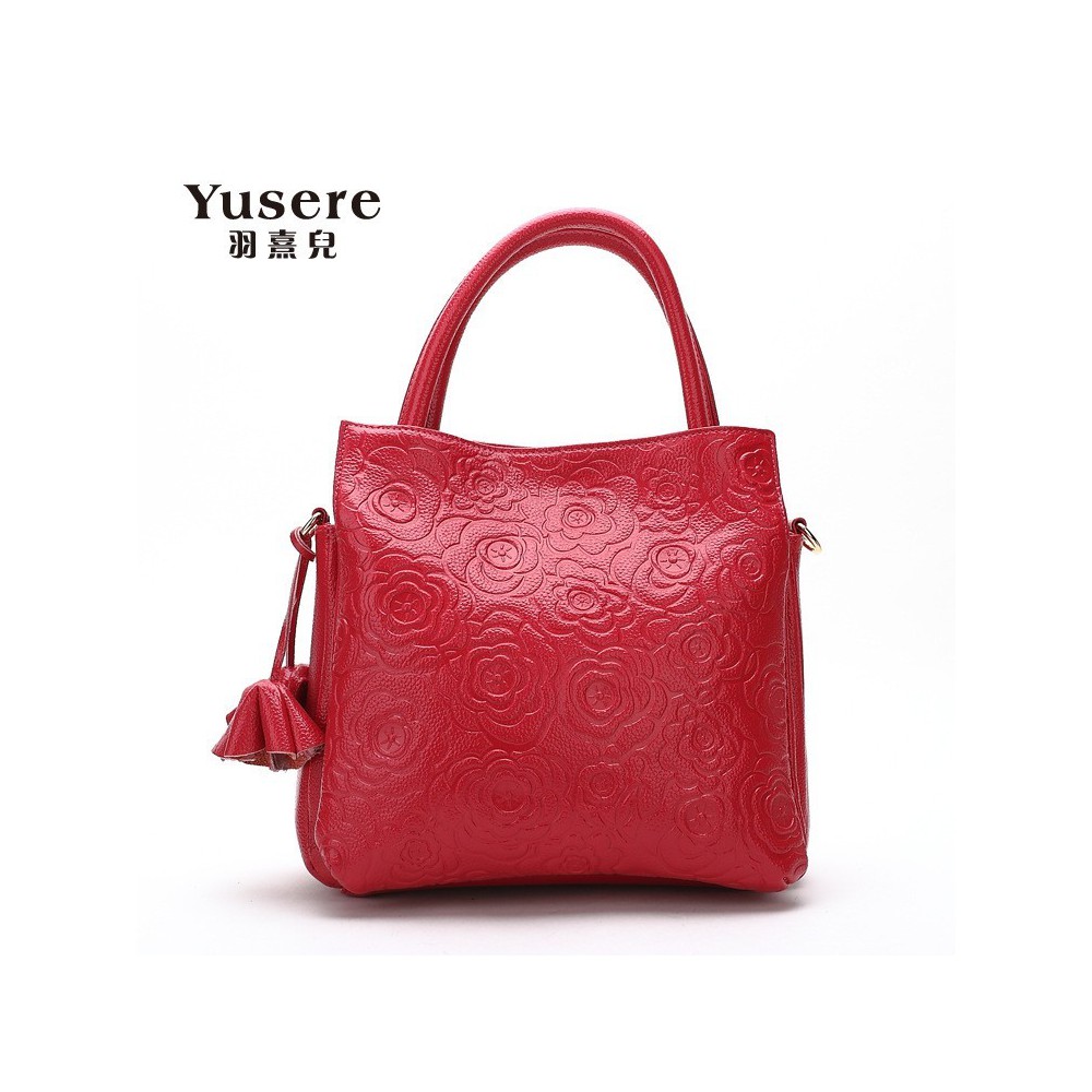 Genuine Leather Tote Bag Red 75669