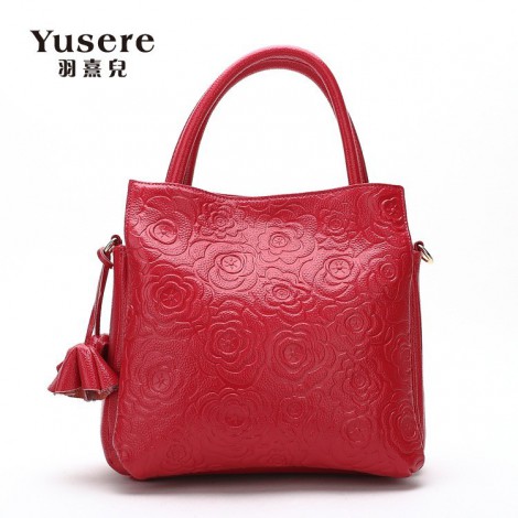 Genuine Leather Tote Bag Red 75669
