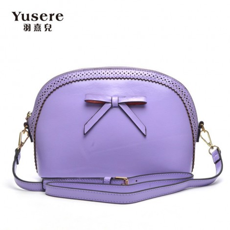 Genuine Leather Shoulder Bag Purple 75685