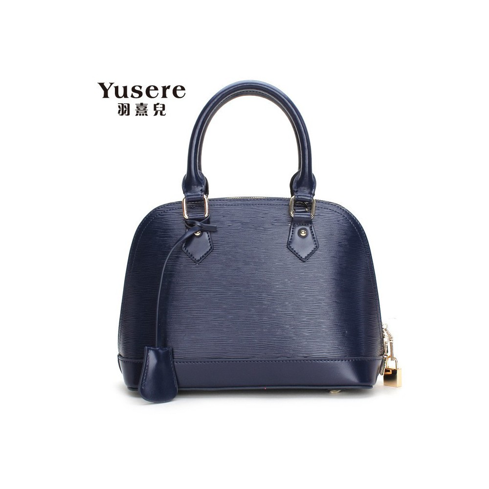 Genuine Leather Tote Bag Dark Blue 75689