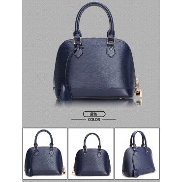 Genuine Leather Tote Bag Dark Blue 75689