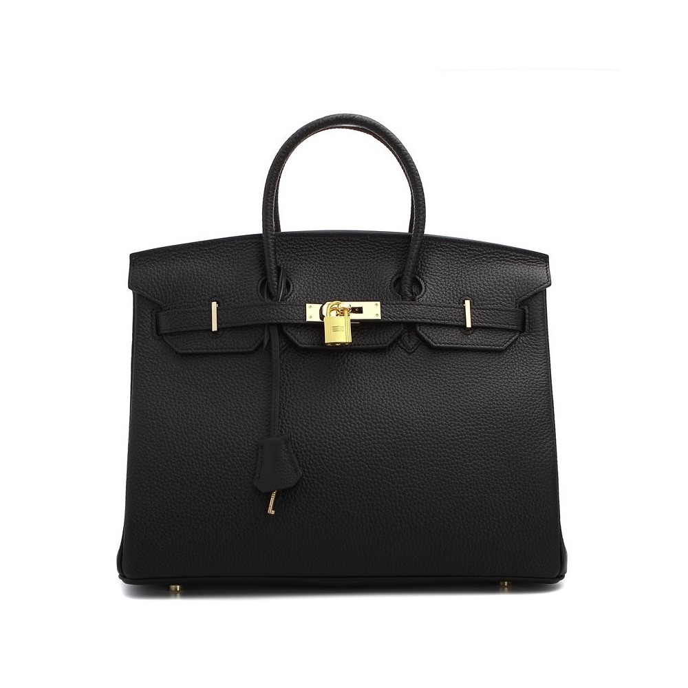 Rosaire « Beaubourg » Genuine Cowhide Full Grain Leather Top Handle Bag Padlock in Black / Gold 15881 Rosaire « Beaubourg » Genuine Cowhide Full Grain Leather Top Handle Bag Padlock in Black / Gold 15881