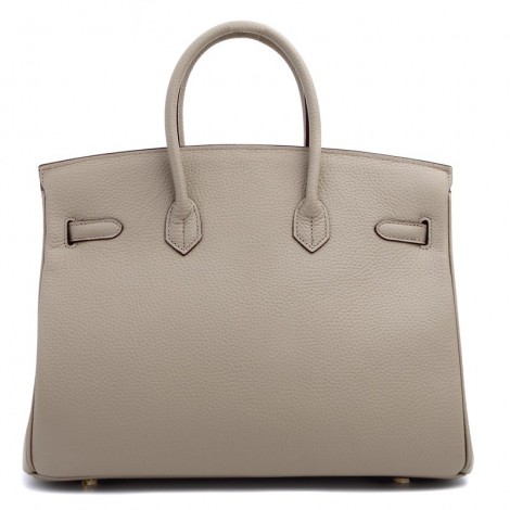 Rosaire « Beaubourg » Genuine Cowhide Full Grain Leather Top Handle Bag Padlock in Taupe Gold / 15881