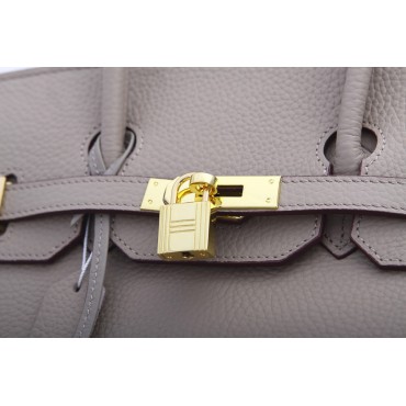 Rosaire « Beaubourg » Genuine Cowhide Full Grain Leather Top Handle Bag Padlock in Taupe Gold / 15881