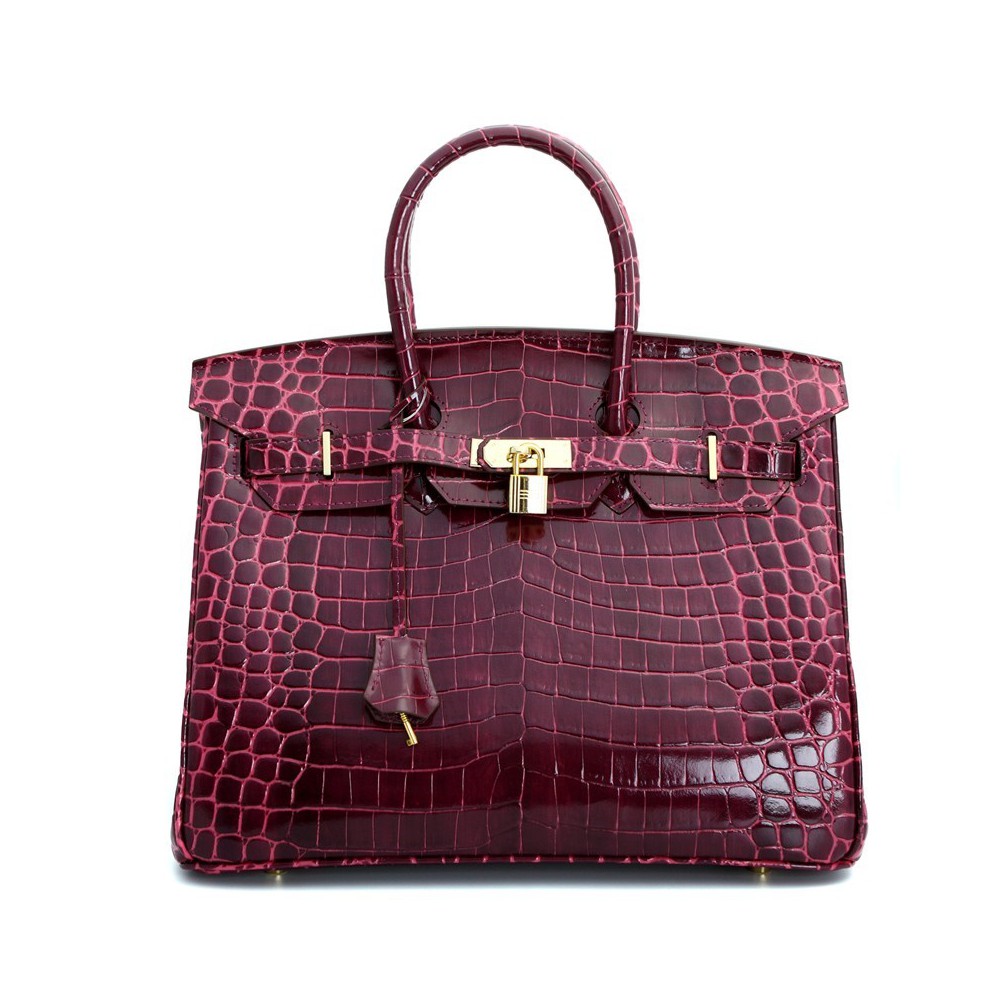 Rosaire « Beaubourg » Genuine Cowhide Leather Crocodile Pattern Top Handle Bag Padlock Purple / Gold 15886 Rosaire « Beaubourg » Genuine Cowhide Leather Crocodile Pattern Top Handle Bag Padlock Purple / Gold 15886