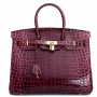 Rosaire « Beaubourg » Genuine Cowhide Leather Crocodile Pattern Top Handle Bag Padlock Purple / Gold 15886