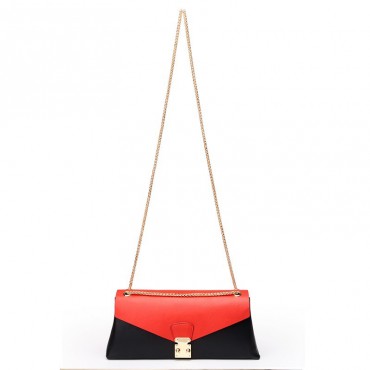 Rosaire « Margherita » Women's Shoulder Bag Genuine Cowhide Leather Black and Red 76103