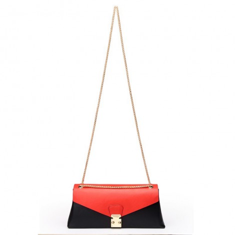 Rosaire « Margherita » Women's Shoulder Bag Genuine Cowhide Leather Black and Red 76103