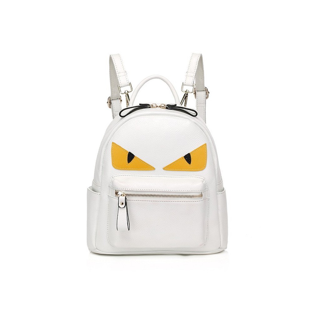 Rosaire « Fantasma » Monster Eyes Backpack Bag made of Cowhide Leather in White Color 76104
