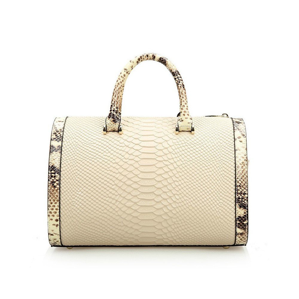 Rosaire « Giuliana » Women's Top Handle Bag Boston Snake Style Beige 76105