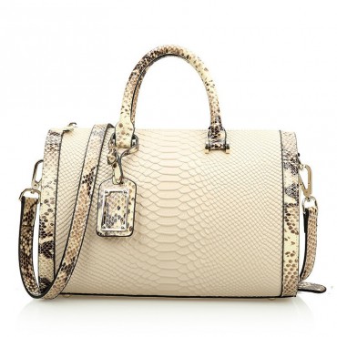 Rosaire « Giuliana » Women's Top Handle Bag Boston Snake Style Beige 76105