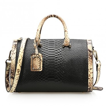 Rosaire « Giuliana » Women's Top Handle Bag Boston Snake Style Black 76105