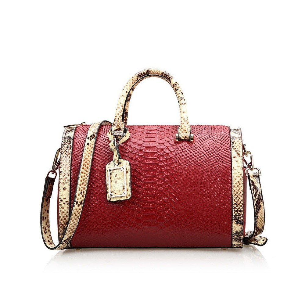 Rosaire « Giuliana » Women's Top Handle Bag Boston Snake Style Red 76105