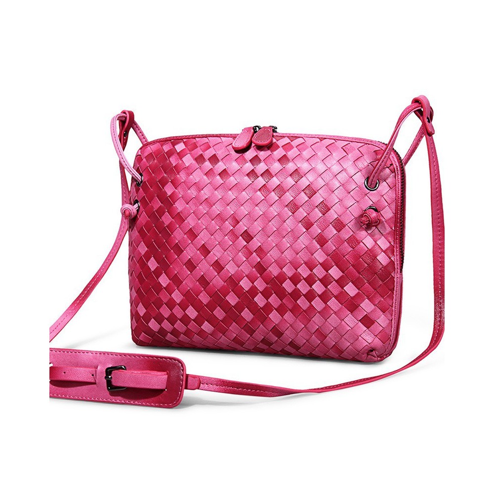 Rosaire « Esmeralda » Women's Messenger Bag Intrecciato Genuine Sheepskin Leather Pink 76107