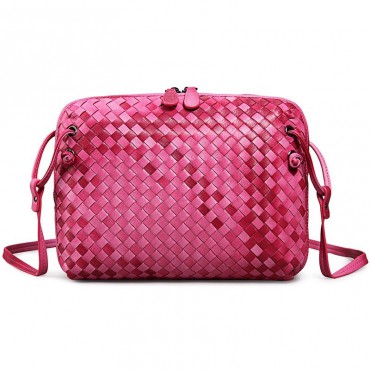 Rosaire « Esmeralda » Women's Messenger Bag Intrecciato Genuine Sheepskin Leather Pink 76107