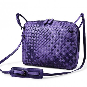 Rosaire « Esmeralda » Women's Messenger Bag Intrecciato Genuine Sheepskin Leather Purple 76107