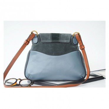 Rosaire « Liliane » Cross Body Bag Genuine Suede Leather Silver Blue 76109