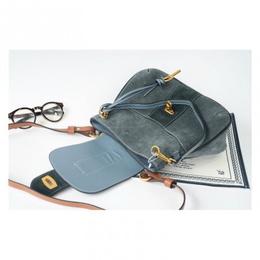 Rosaire « Liliane » Cross Body Bag Genuine Suede Leather Silver Blue 76109