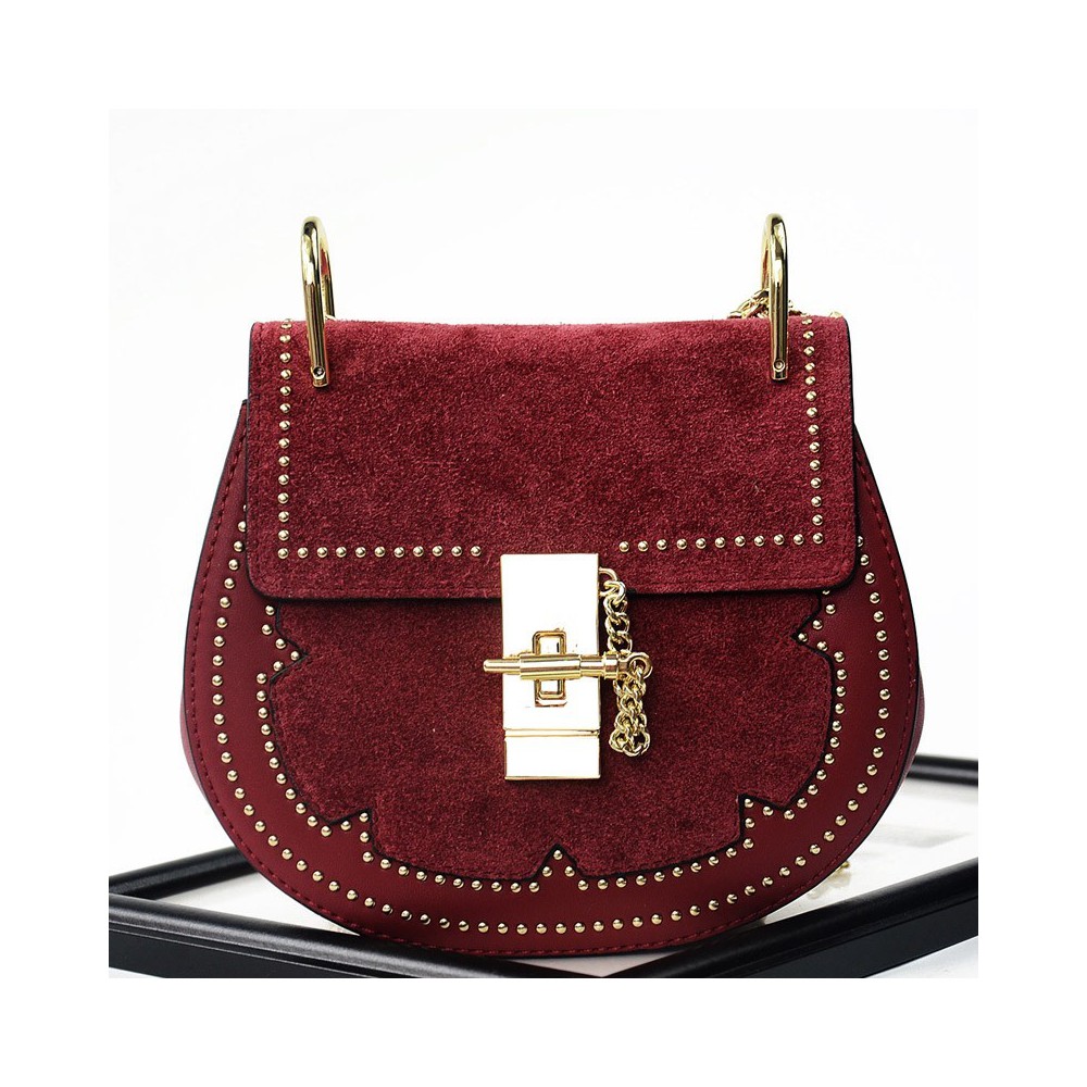 Rosaire « Margot » Women's Shoulder Handbag Genuine Suede Calf Leather Red 76110