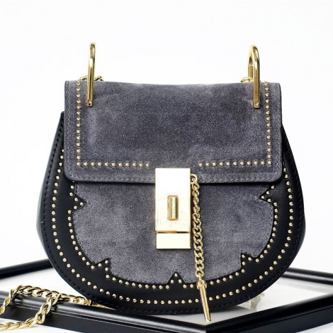 Rosaire « Margot » Women's Shoulder Handbag Genuine Suede & Smooth Calfskin Leather Blue 76110