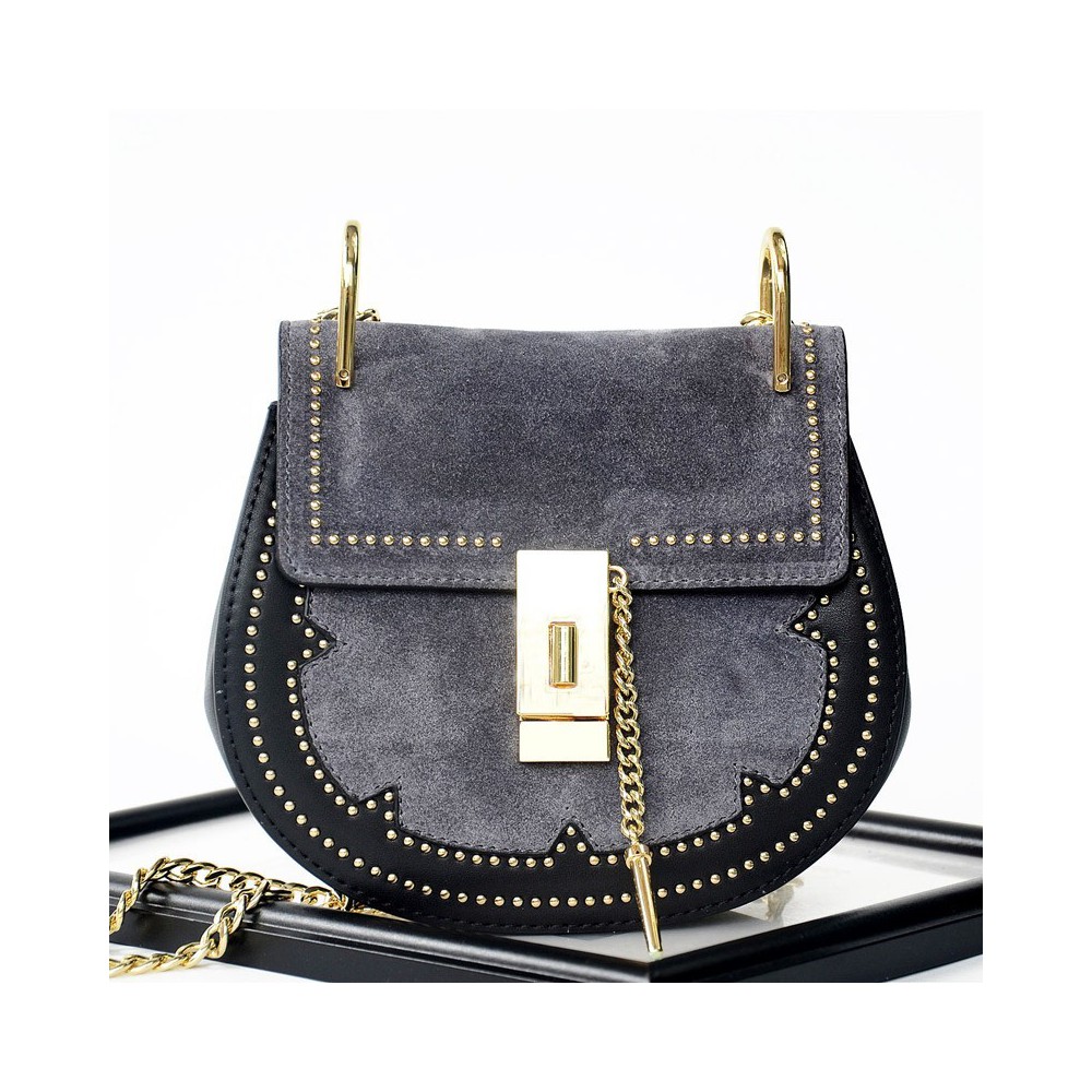 Rosaire « Margot » Women's Shoulder Handbag Genuine Suede & Smooth Calfskin Leather Blue 76110