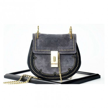 Rosaire « Margot » Women's Shoulder Handbag Genuine Suede & Smooth Calfskin Leather Blue 76110