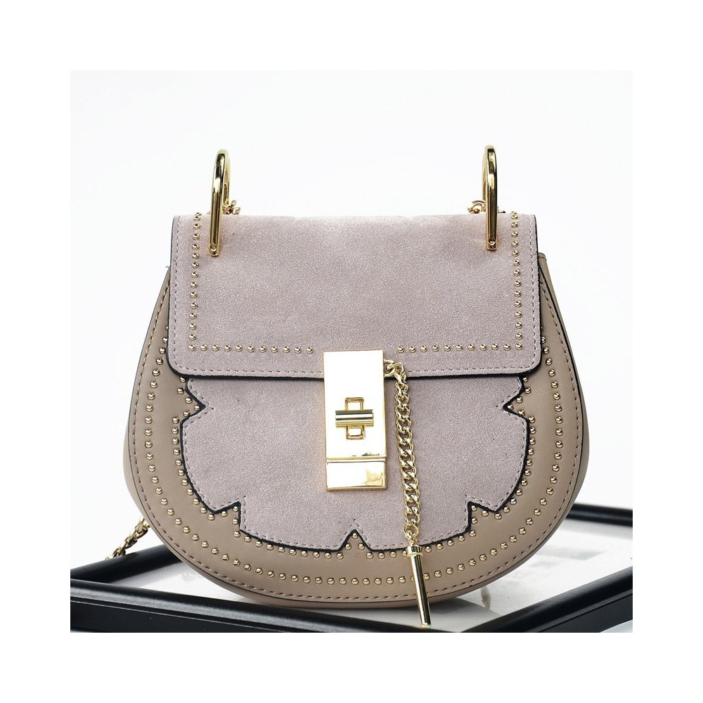 Rosaire « Margot » Women's Shoulder Handbag Genuine Suede & Smooth Calfskin Leather Beige 76110