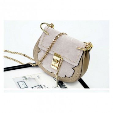 Rosaire « Margot » Women's Shoulder Handbag Genuine Suede & Smooth Calfskin Leather Beige 76110